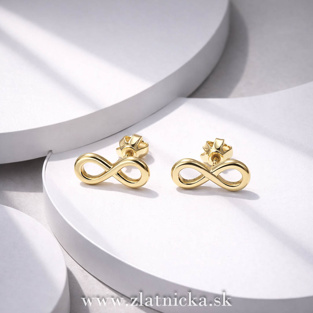 Zlaté náušnice na mieru – motív nekonečno ručná výroba